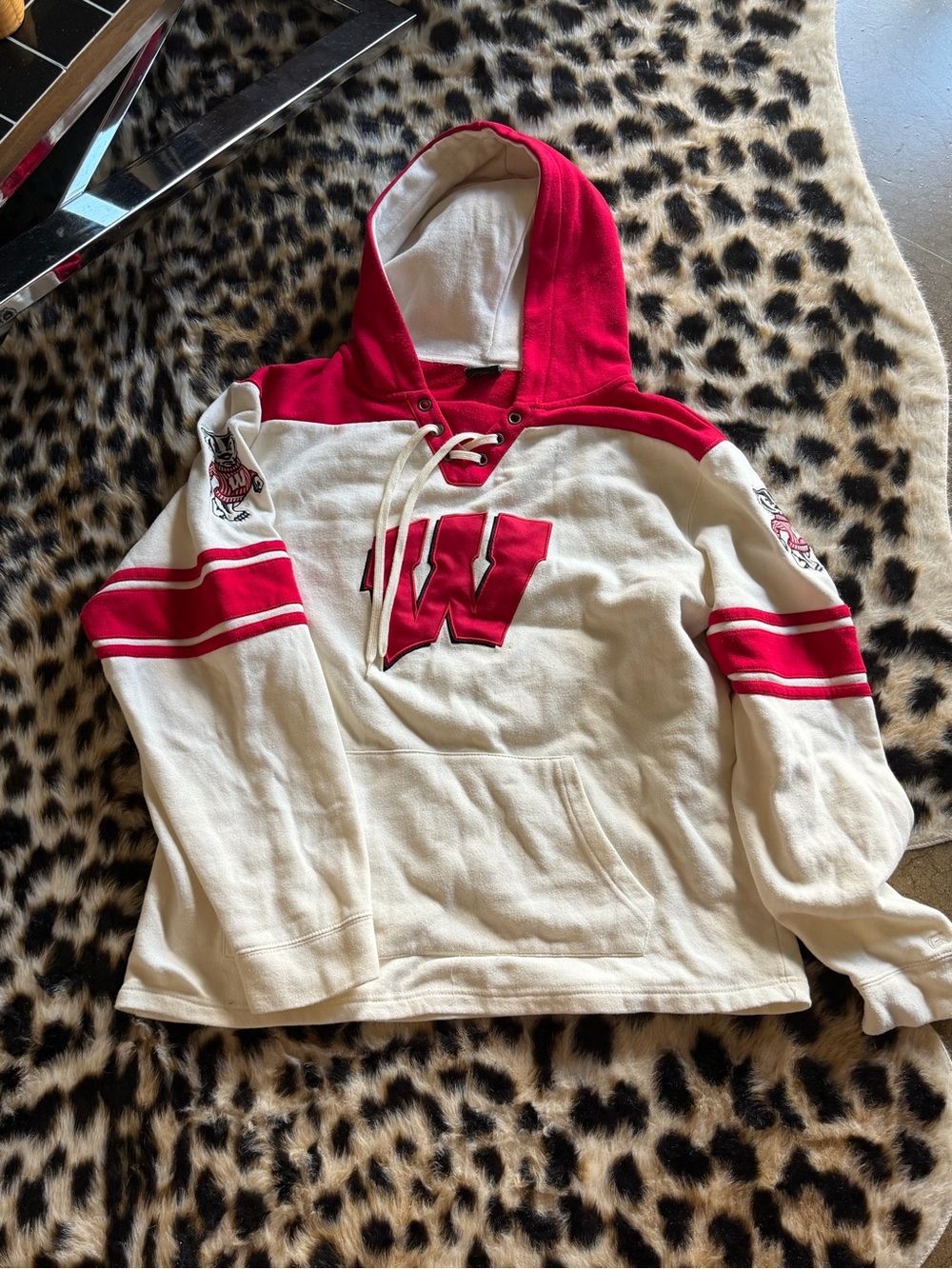 Colosseum White & Red Hooded Pullover Sweater